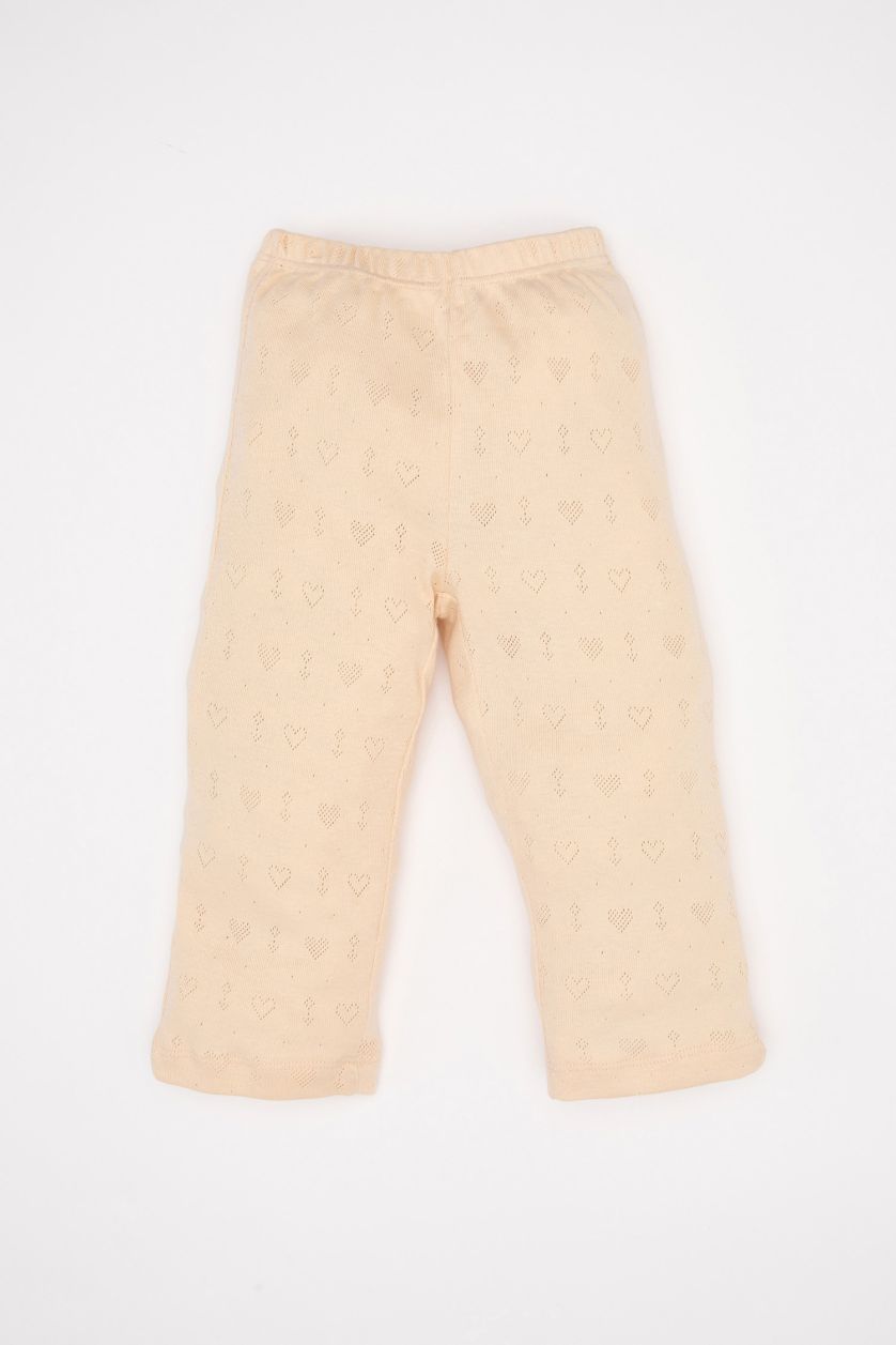 Kız Bebek Kum Pijama Takımı Ribana Kalp Baskılı Uzun Kollu Üst Uzun Alt Kız Bebek