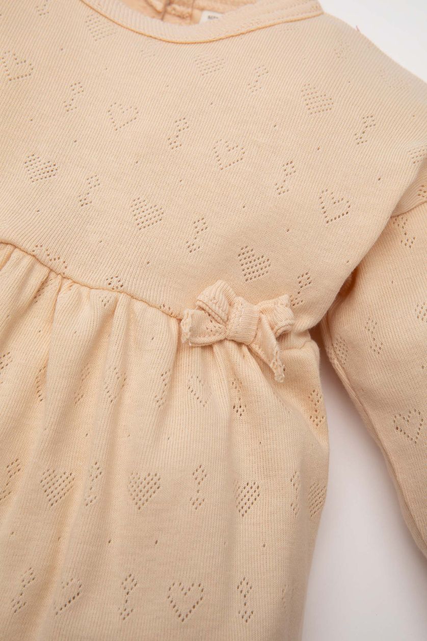 Kız Bebek Kum Pijama Takımı Ribana Kalp Baskılı Uzun Kollu Üst Uzun Alt Kız Bebek