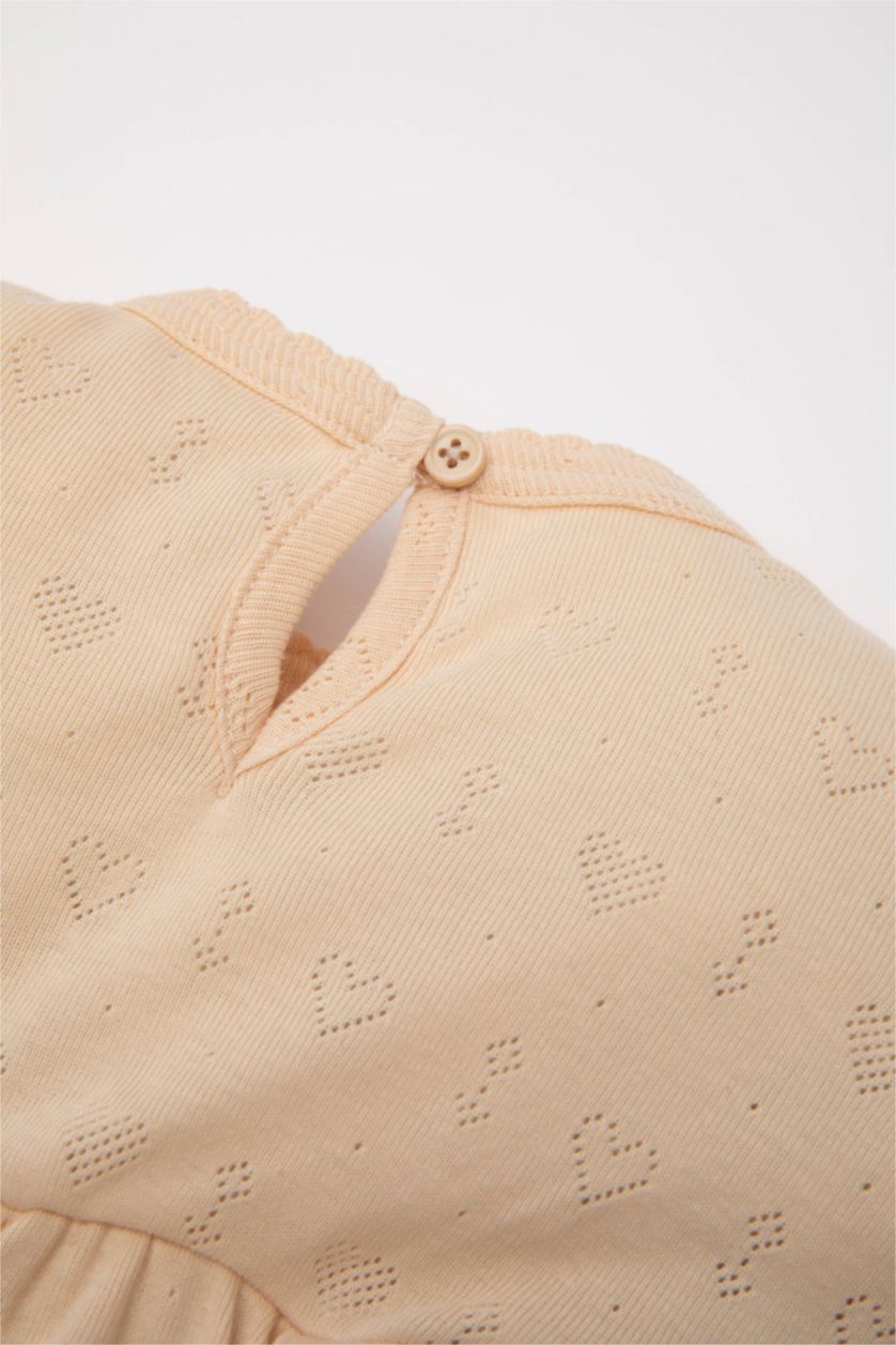 Kız Bebek Kum Pijama Takımı Ribana Kalp Baskılı Uzun Kollu Üst Uzun Alt Kız Bebek