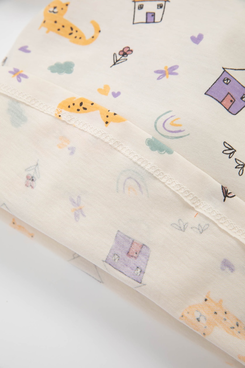 Kız Bebek Ekru Kız Bebek Pijama Takım Desenli Penye  Uzun Kollu Üst Beli Lastikli Uzun Alt