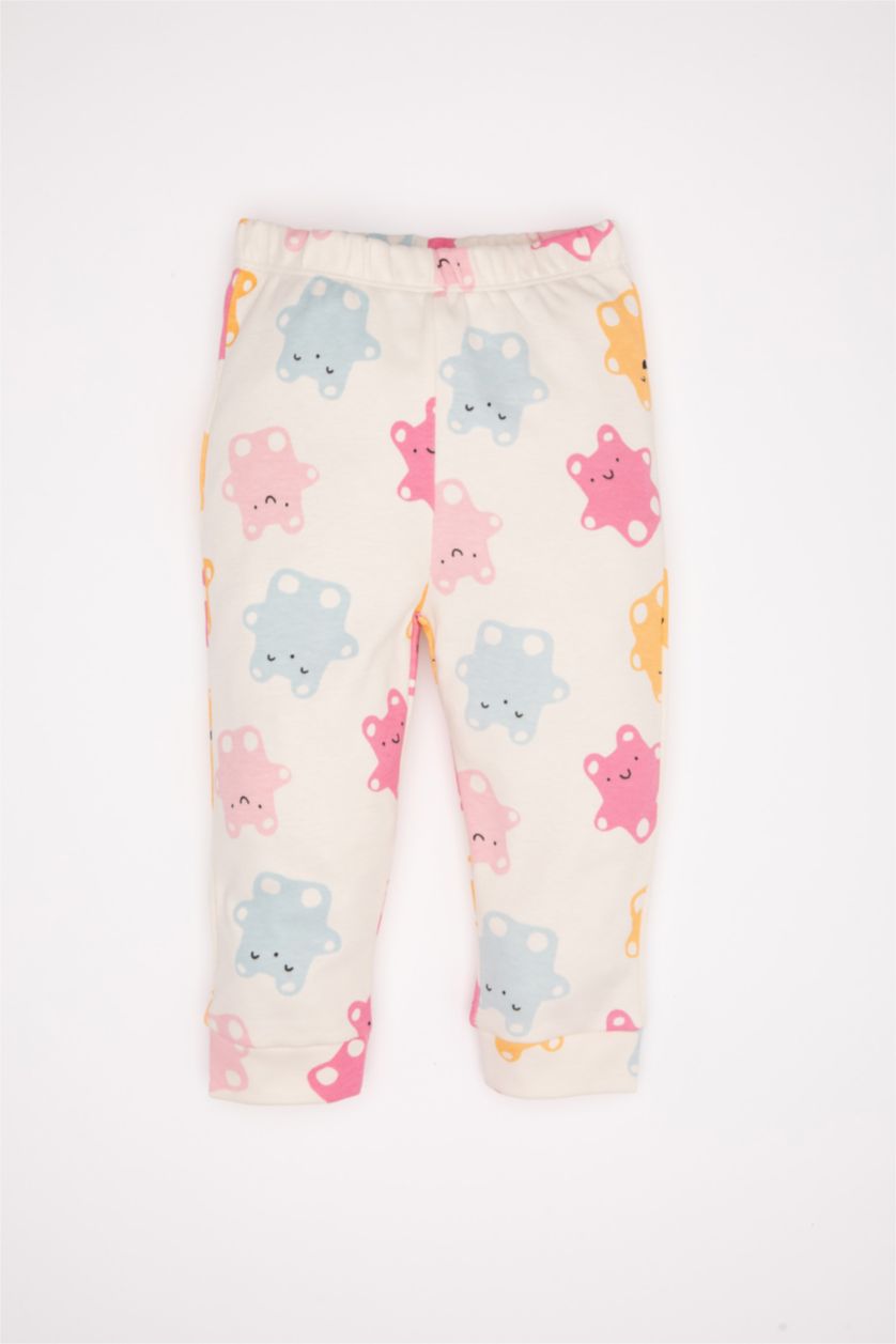 Kız Bebek Ekru Kız Bebek Pijama Takımı Baskılı Uzun Kollu Üst Uzun Alt