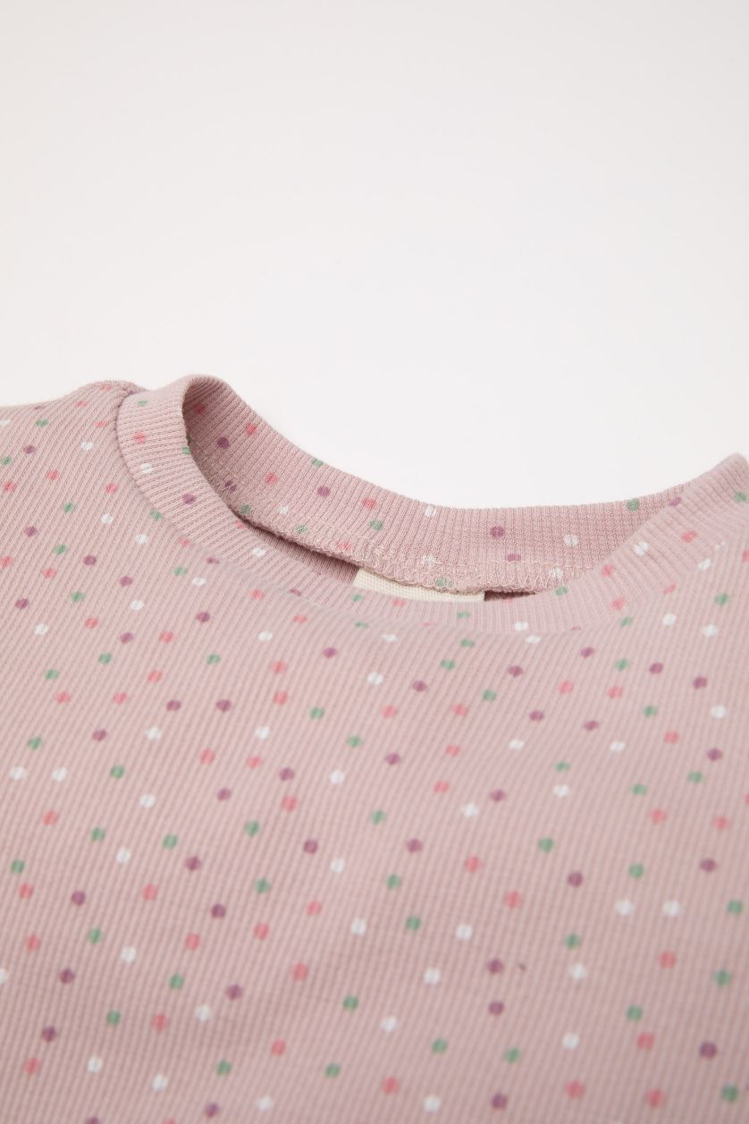 Kız Bebek Lila Kız Bebek Pijama Takımı Puantiyeli Fitilli Kaşkorse Uzun Kollu Üst Uzun Alt