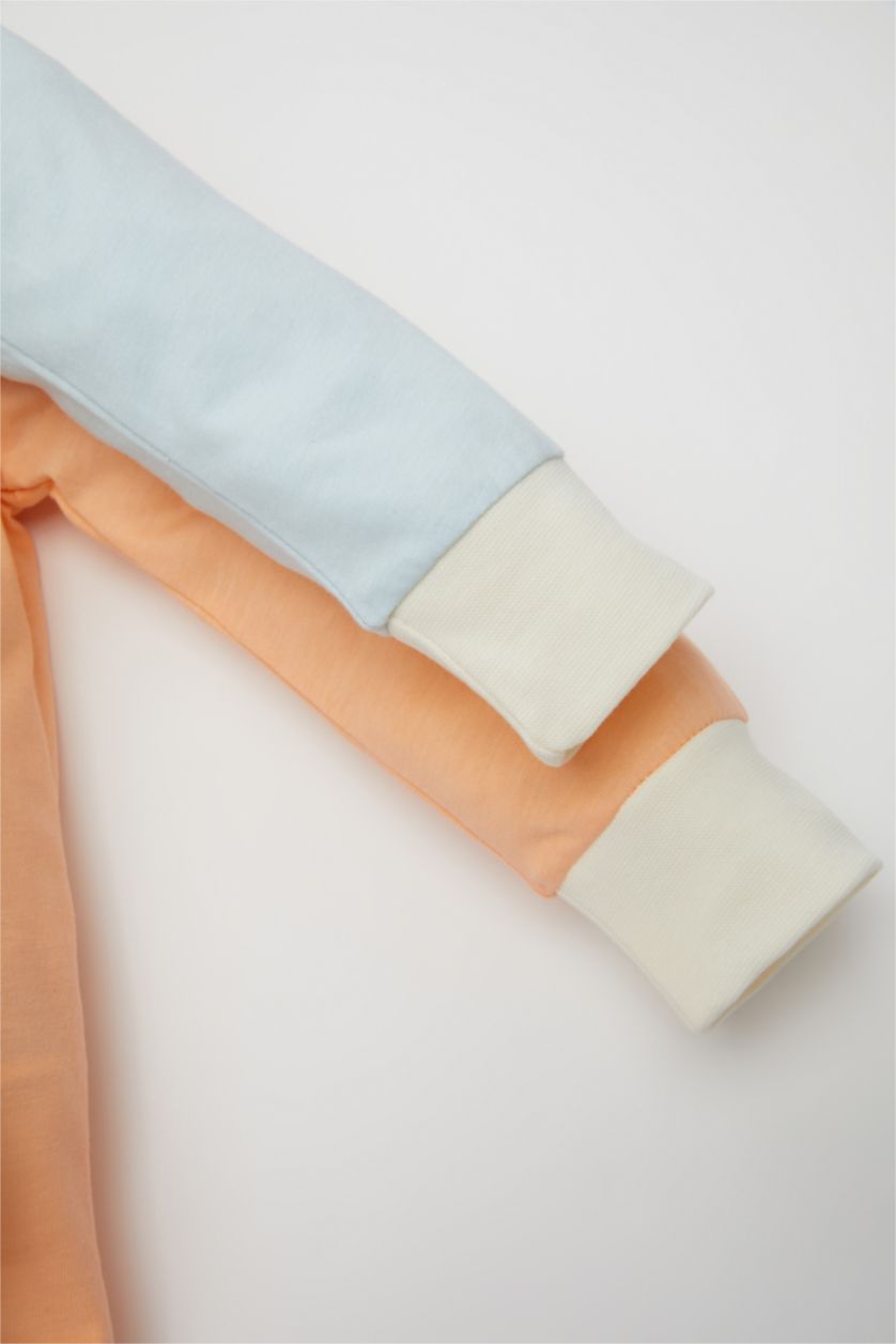 Kız Bebek Açık Somon Kız Bebek 4'lü Pijama Takımı Penye Baskılı Uzun Kollu Üst Beli Lastikli Uzun Alt