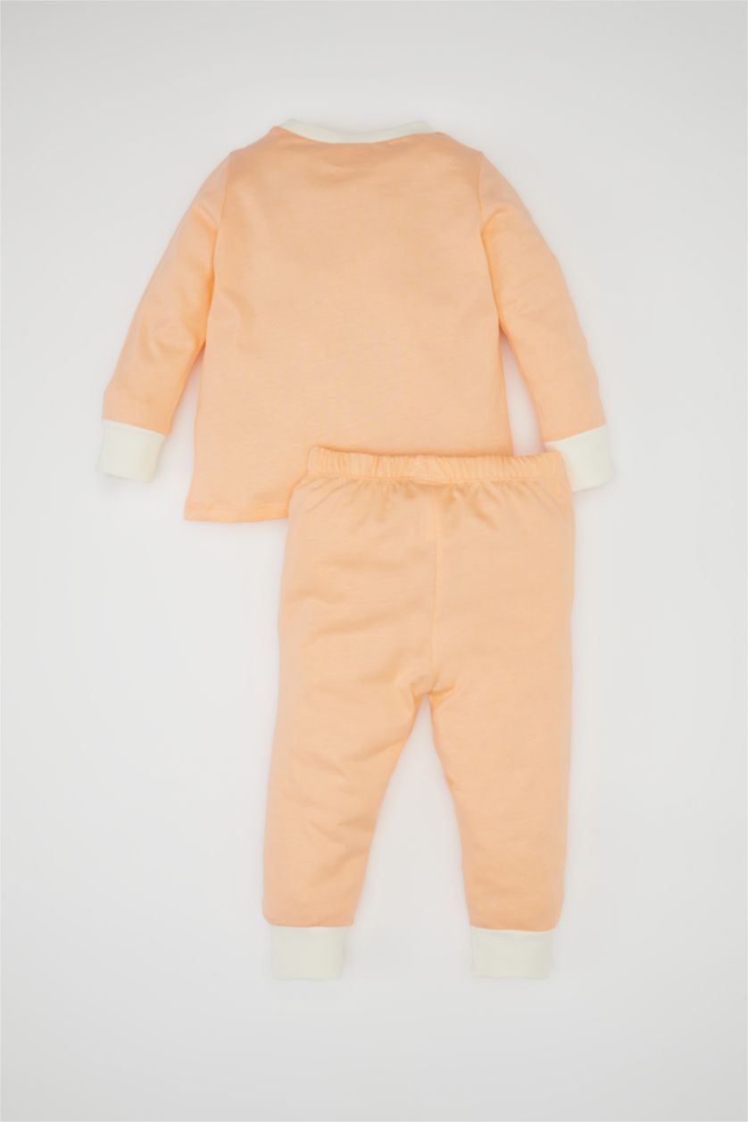 Kız Bebek Açık Somon Kız Bebek 4'lü Pijama Takımı Penye Baskılı Uzun Kollu Üst Beli Lastikli Uzun Alt