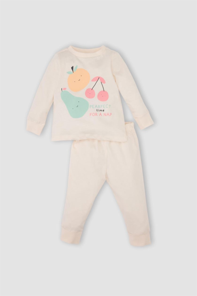 Kız Bebek Mint Kız Bebek 4'lü Pijama Takımı Meyve Desenli Penye Uzun Kollu Üst Uzun Alt