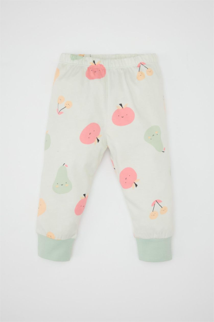 Kız Bebek Mint Kız Bebek 4'lü Pijama Takımı Meyve Desenli Penye Uzun Kollu Üst Uzun Alt