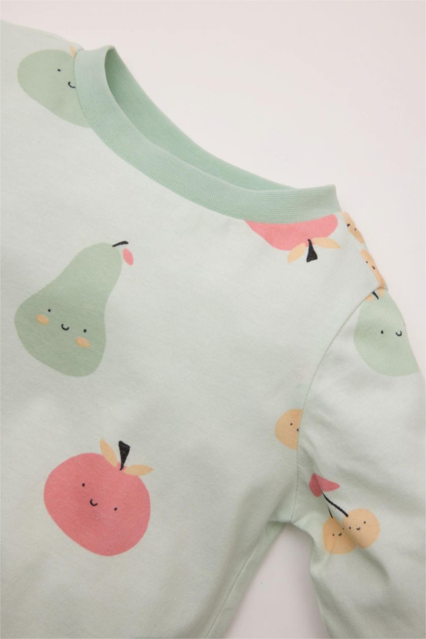 Kız Bebek Mint Kız Bebek 4'lü Pijama Takımı Meyve Desenli Penye Uzun Kollu Üst Uzun Alt