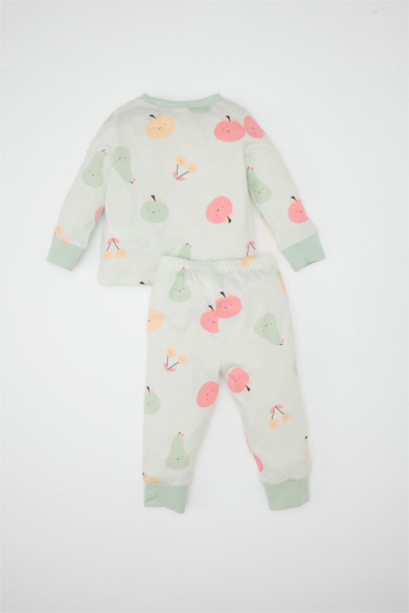 Kız Bebek Mint Kız Bebek 4'lü Pijama Takımı Meyve Desenli Penye Uzun Kollu Üst Uzun Alt