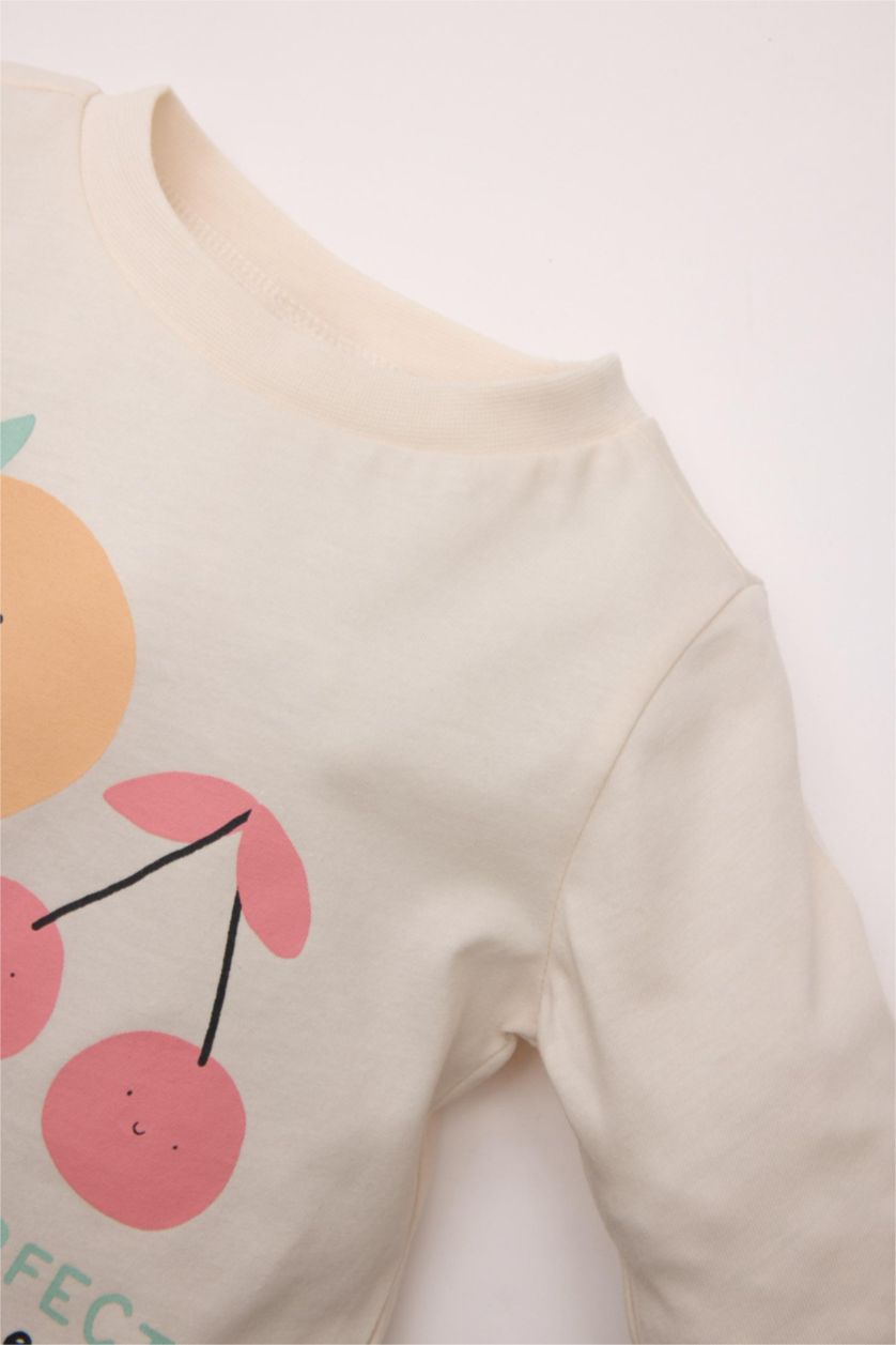 Kız Bebek Mint Kız Bebek 4'lü Pijama Takımı Meyve Desenli Penye Uzun Kollu Üst Uzun Alt