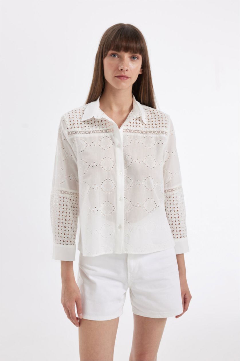 Kadın Beyaz Regular Fıt Brode