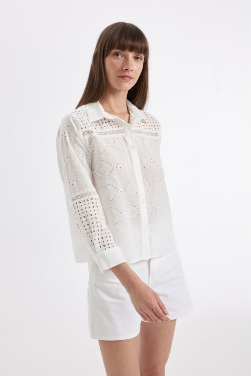 Kadın Beyaz Regular Fıt Brode