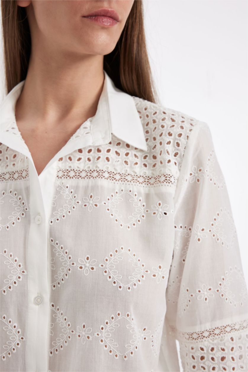 Kadın Beyaz Regular Fıt Brode