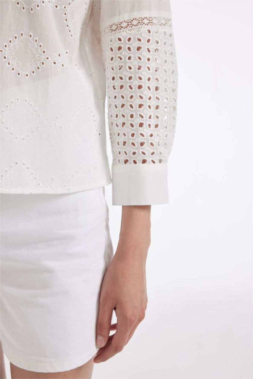 Kadın Beyaz Regular Fıt Brode