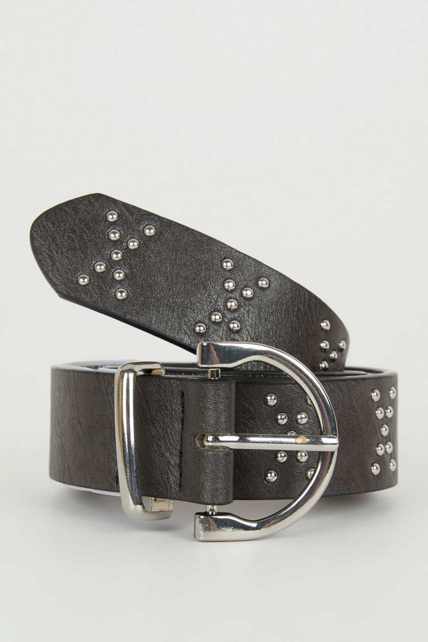 WOMAN Black Woman Faux Leather Studded Classic Belt