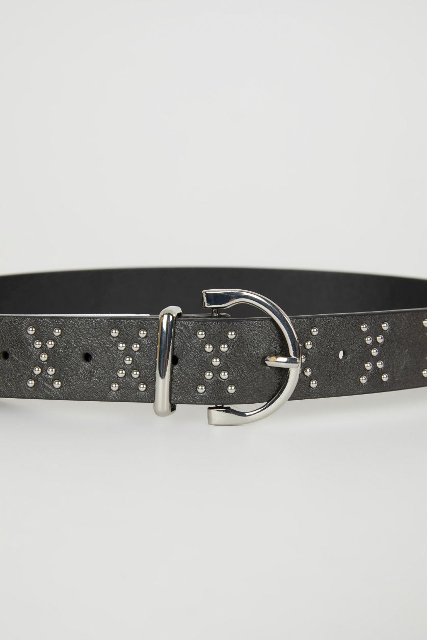 WOMAN Black Woman Faux Leather Studded Classic Belt