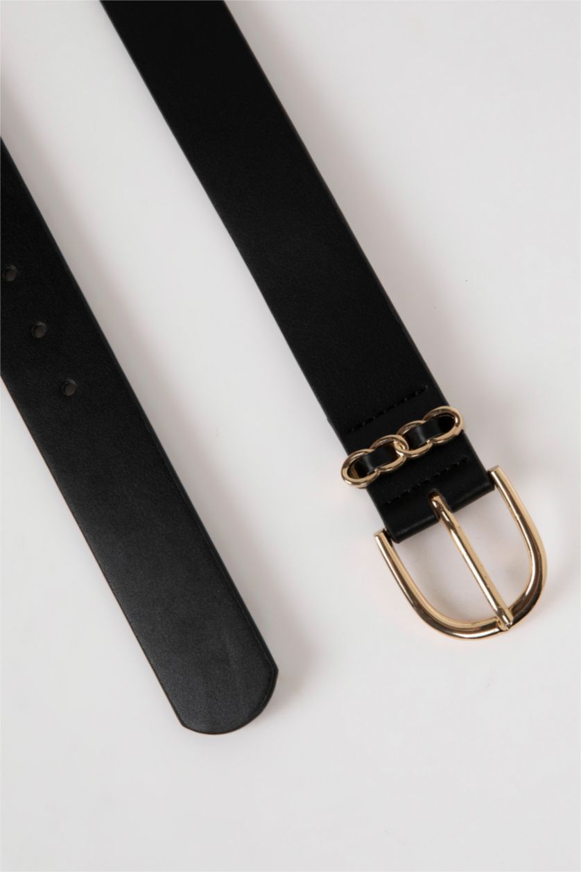 Kadın Siyah Kadın Suni Deri Jean Kemeri