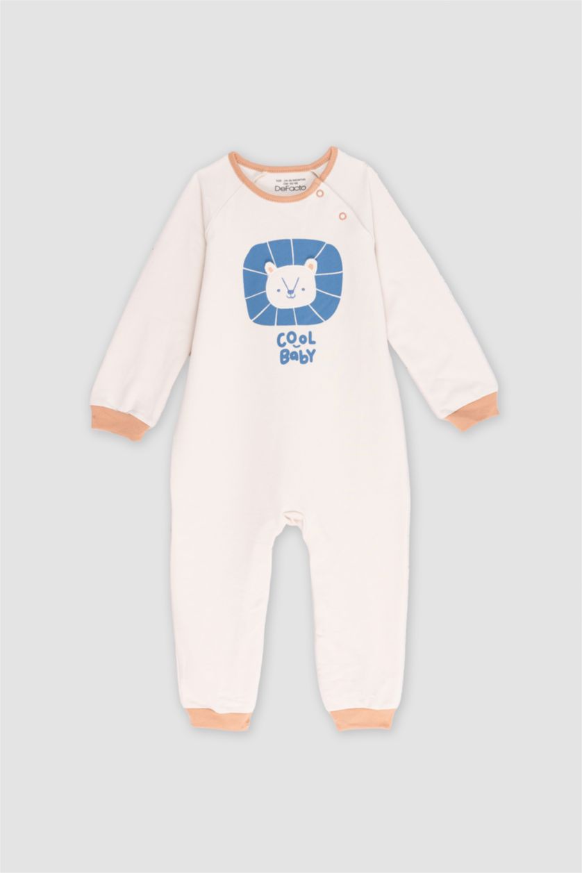 BABY GIRL Beige Baby Boy Newborn Lion Printed Thin Fabric Jumpsuit