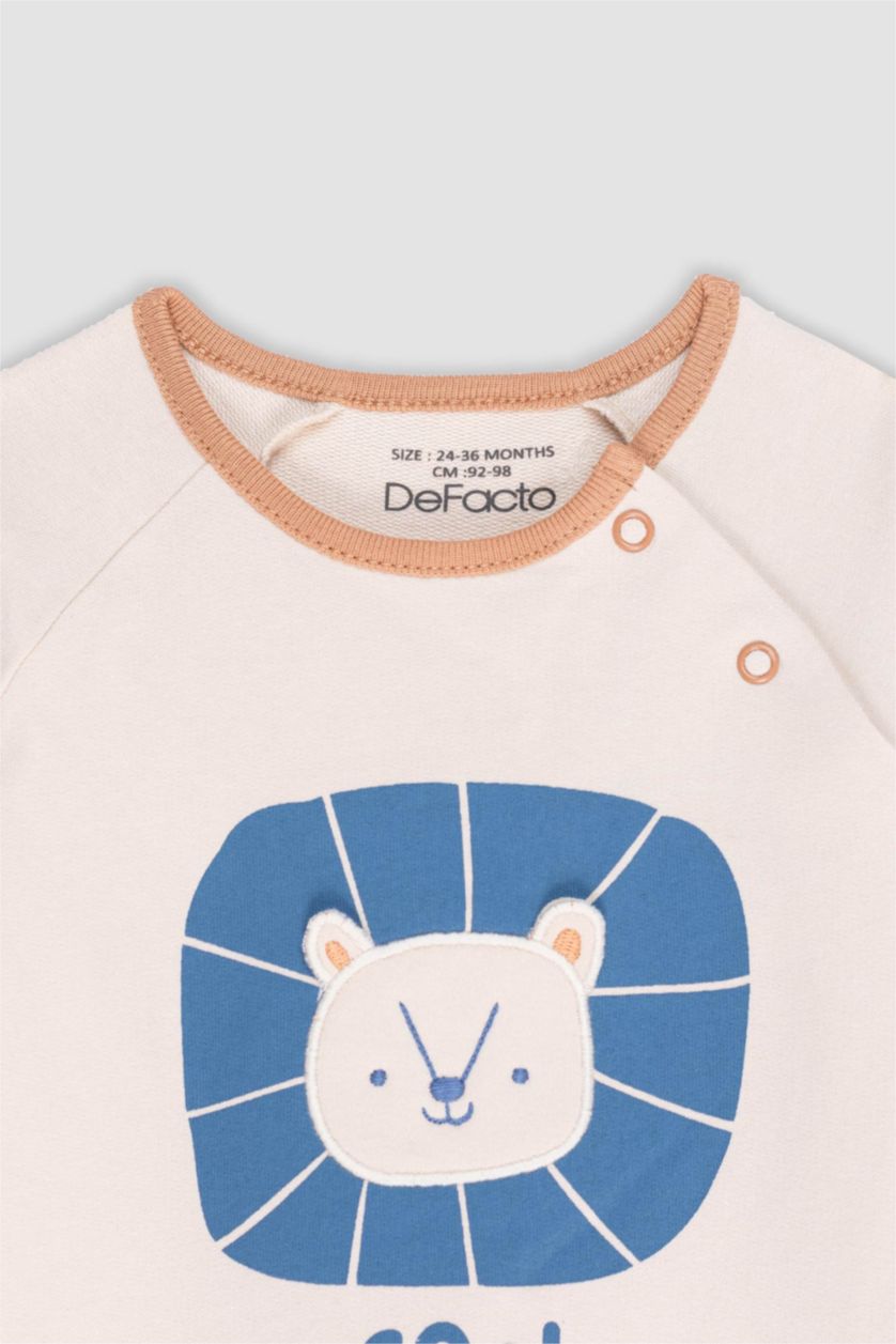 BABY GIRL Beige Baby Boy Newborn Lion Printed Thin Fabric Jumpsuit