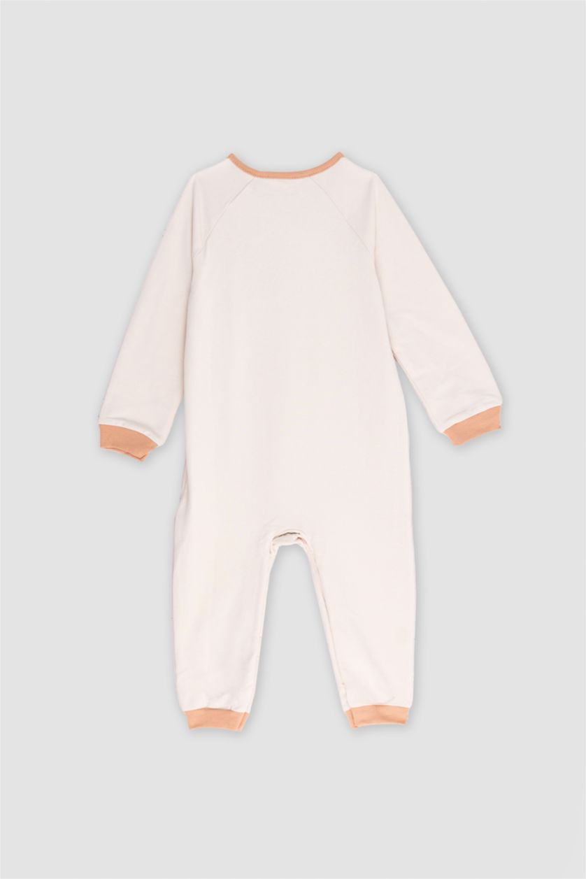 BABY GIRL Beige Baby Boy Newborn Lion Printed Thin Fabric Jumpsuit