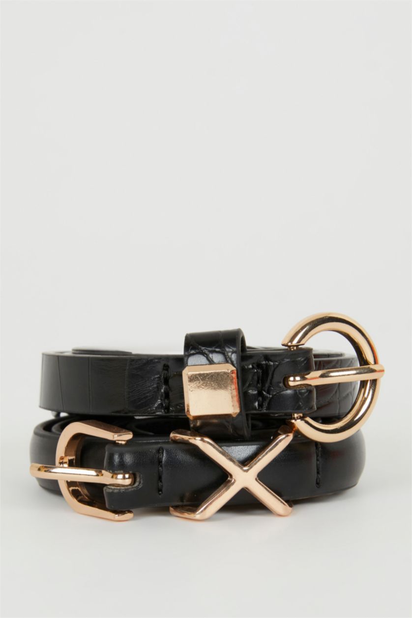 Kadın Siyah Kadın Suni Deri 2'li Günlük Kemer