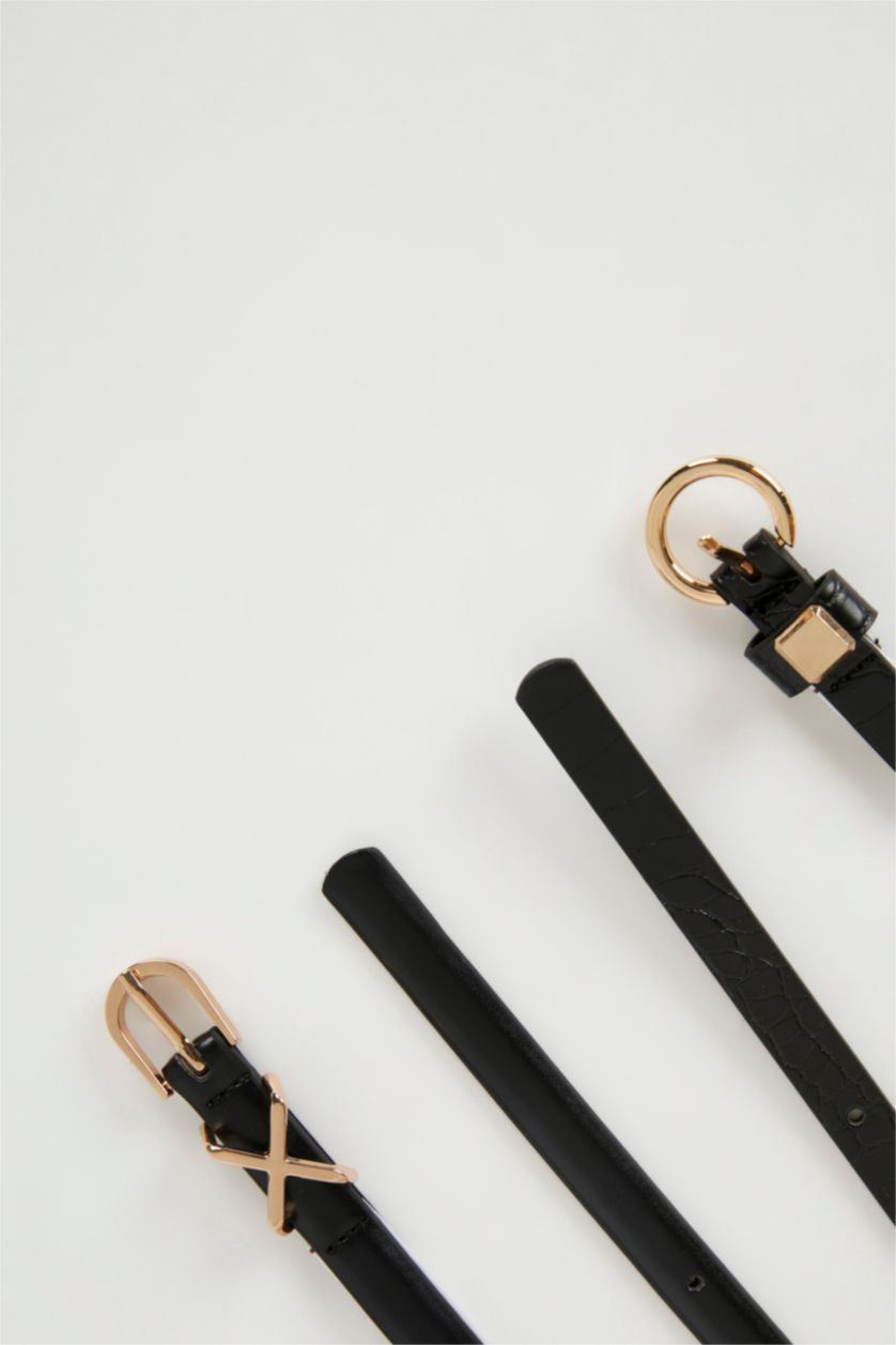 Kadın Siyah Kadın Suni Deri 2'li Günlük Kemer