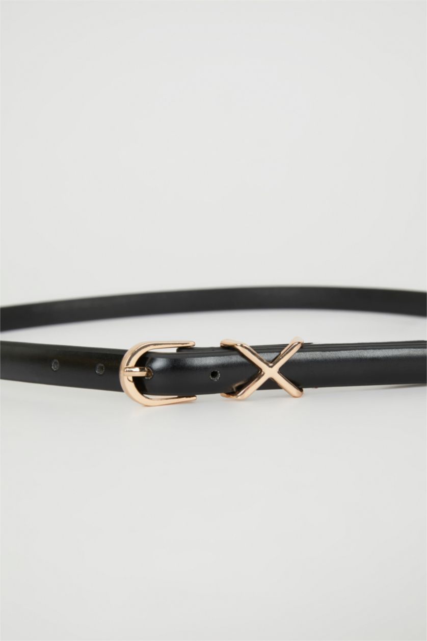 Kadın Siyah Kadın Suni Deri 2'li Günlük Kemer