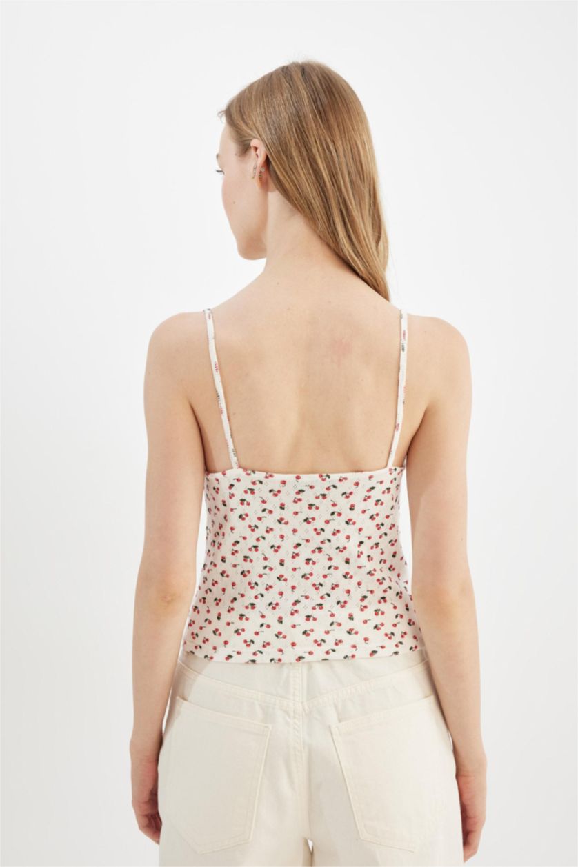 نساء أبيض تانك توب سليم بدون كم بنقشة فواكه