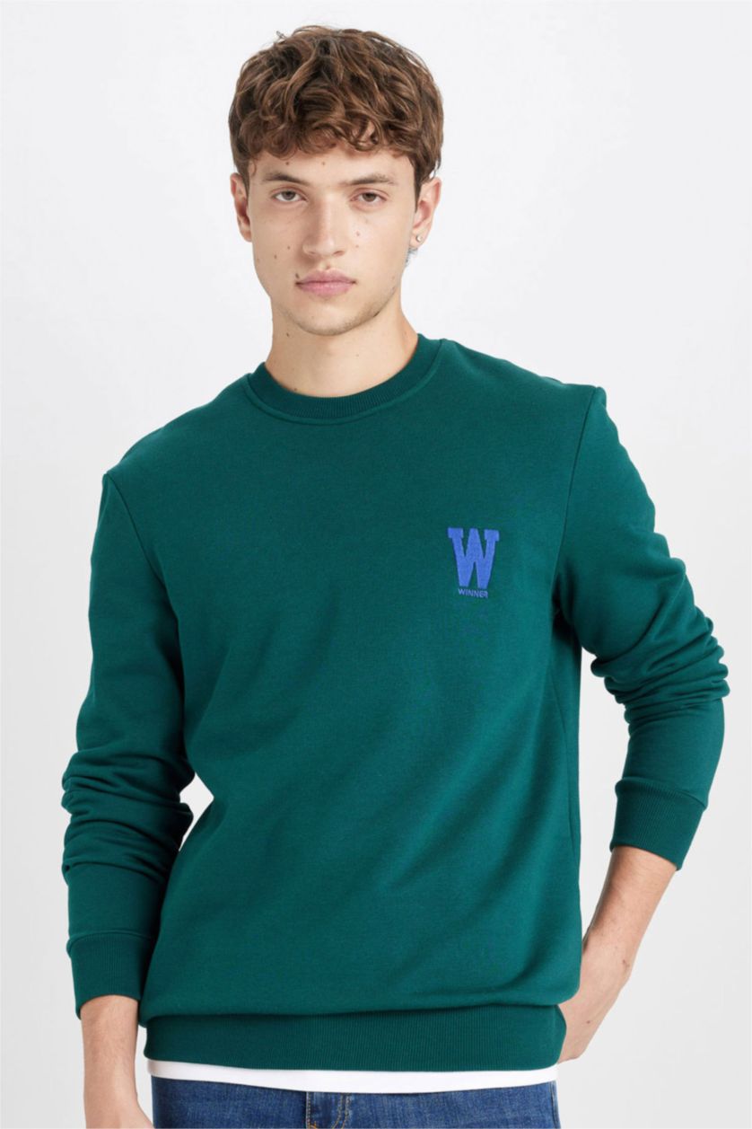Erkek Koyu Yeşil New Regular Fıt Kalın Kumaş Sweatshirt