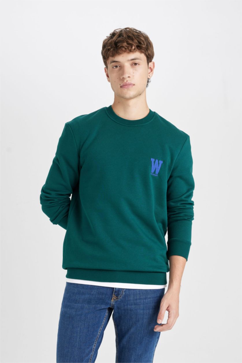 Erkek Koyu Yeşil New Regular Fıt Kalın Kumaş Sweatshirt
