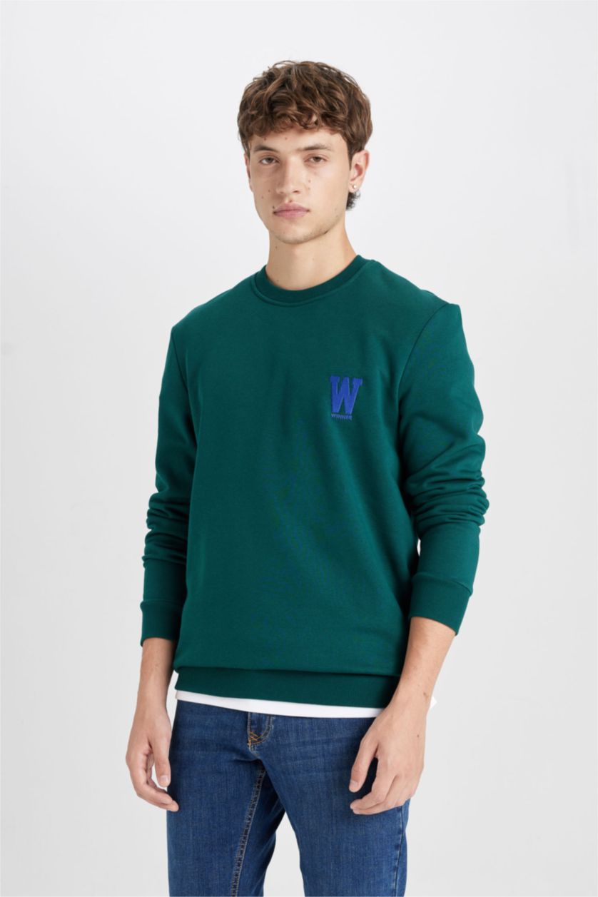 Erkek Koyu Yeşil New Regular Fıt Kalın Kumaş Sweatshirt