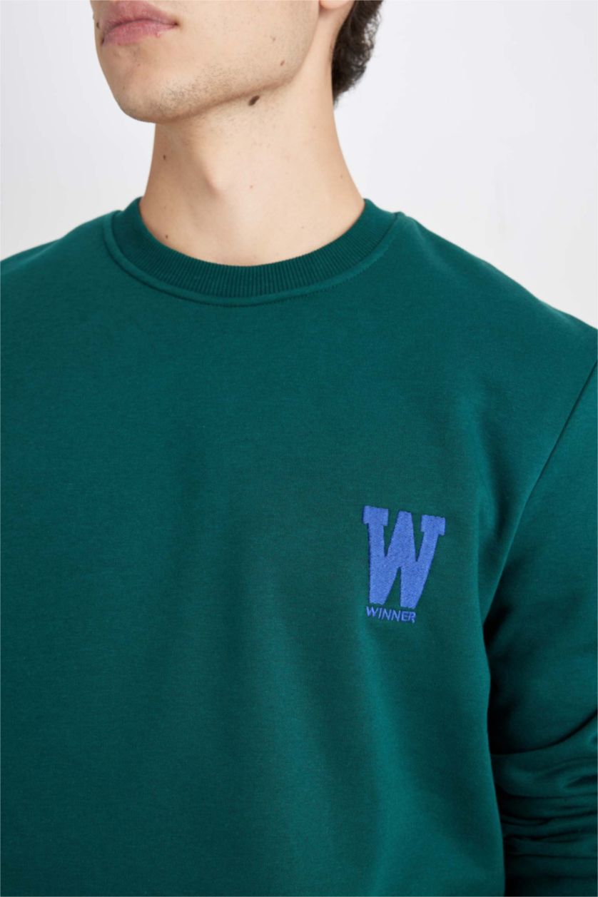 Erkek Koyu Yeşil New Regular Fıt Kalın Kumaş Sweatshirt