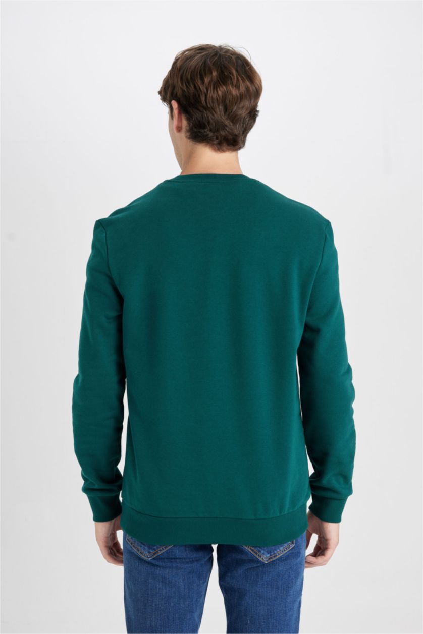 Erkek Koyu Yeşil New Regular Fıt Kalın Kumaş Sweatshirt