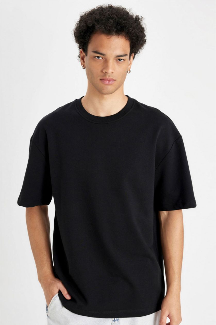 MAN Black Relax Fit Thin Sweatshirt Fabric Short Sleeve T-Shirt