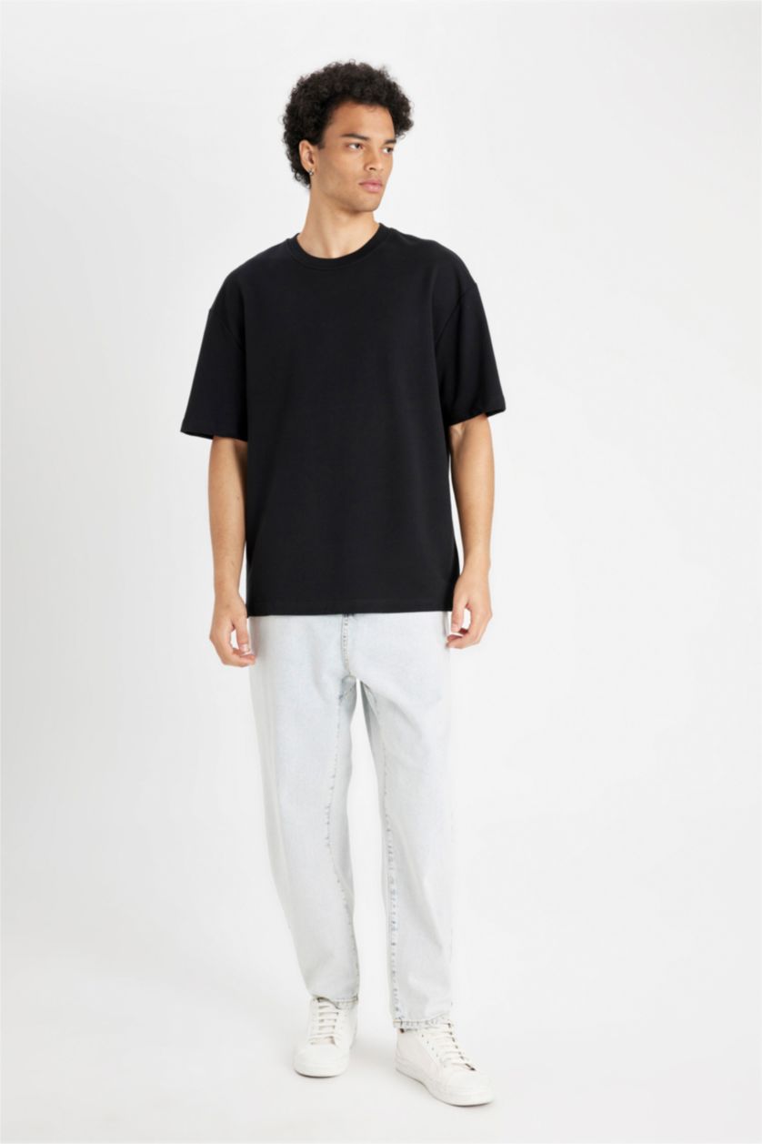 MAN Black Relax Fit Thin Sweatshirt Fabric Short Sleeve T-Shirt