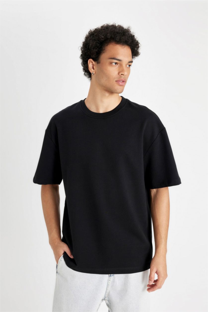 MAN Black Relax Fit Thin Sweatshirt Fabric Short Sleeve T-Shirt