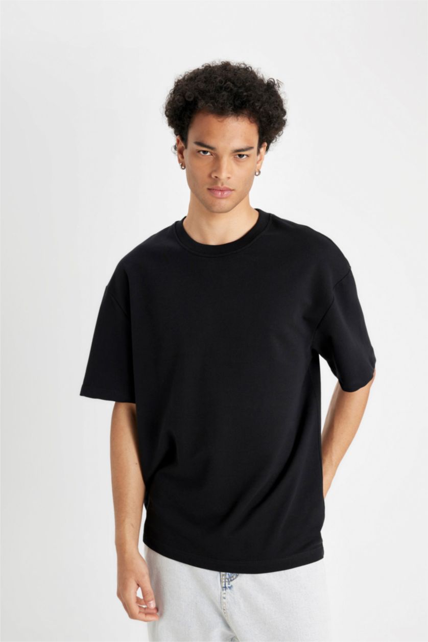 MAN Black Relax Fit Thin Sweatshirt Fabric Short Sleeve T-Shirt
