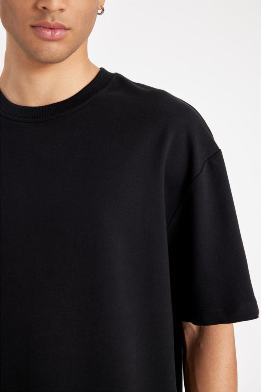 MAN Black Relax Fit Thin Sweatshirt Fabric Short Sleeve T-Shirt