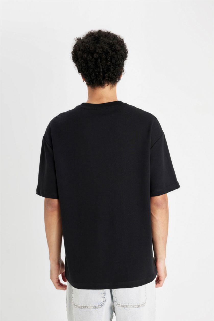 MAN Black Relax Fit Thin Sweatshirt Fabric Short Sleeve T-Shirt
