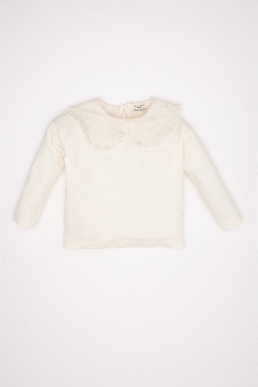BABY GIRL Ecru Baby Girl Lace Collar Basic Long Sleeve T-Shirt
