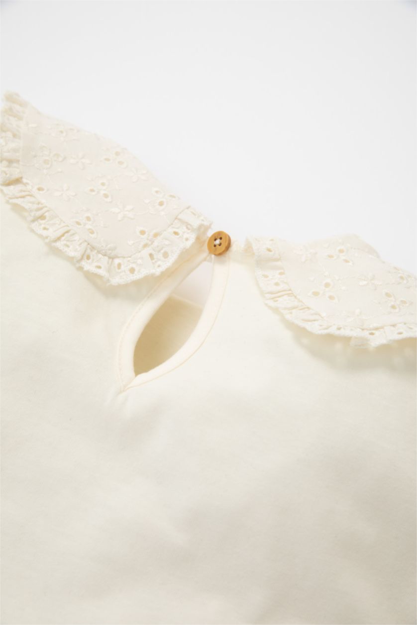 BABY GIRL Ecru Baby Girl Lace Collar Basic Long Sleeve T-Shirt