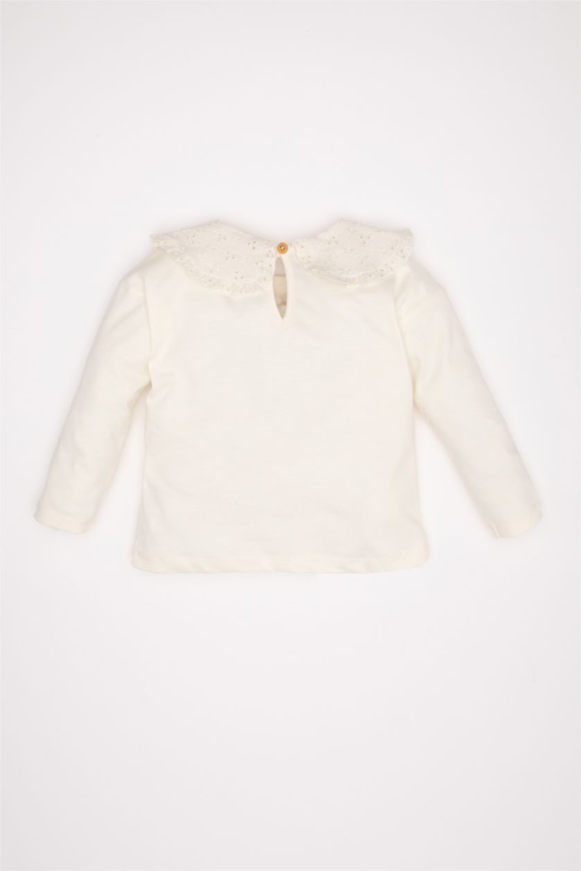 BABY GIRL Ecru Baby Girl Lace Collar Basic Long Sleeve T-Shirt