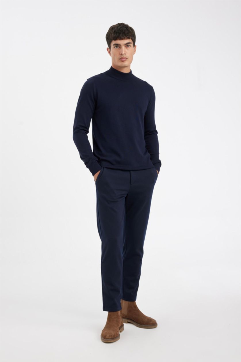 Erkek Lacivert Melanj Jogger Yazlık Kumaş Pantolon Basic Düz Cepli Düz Paça