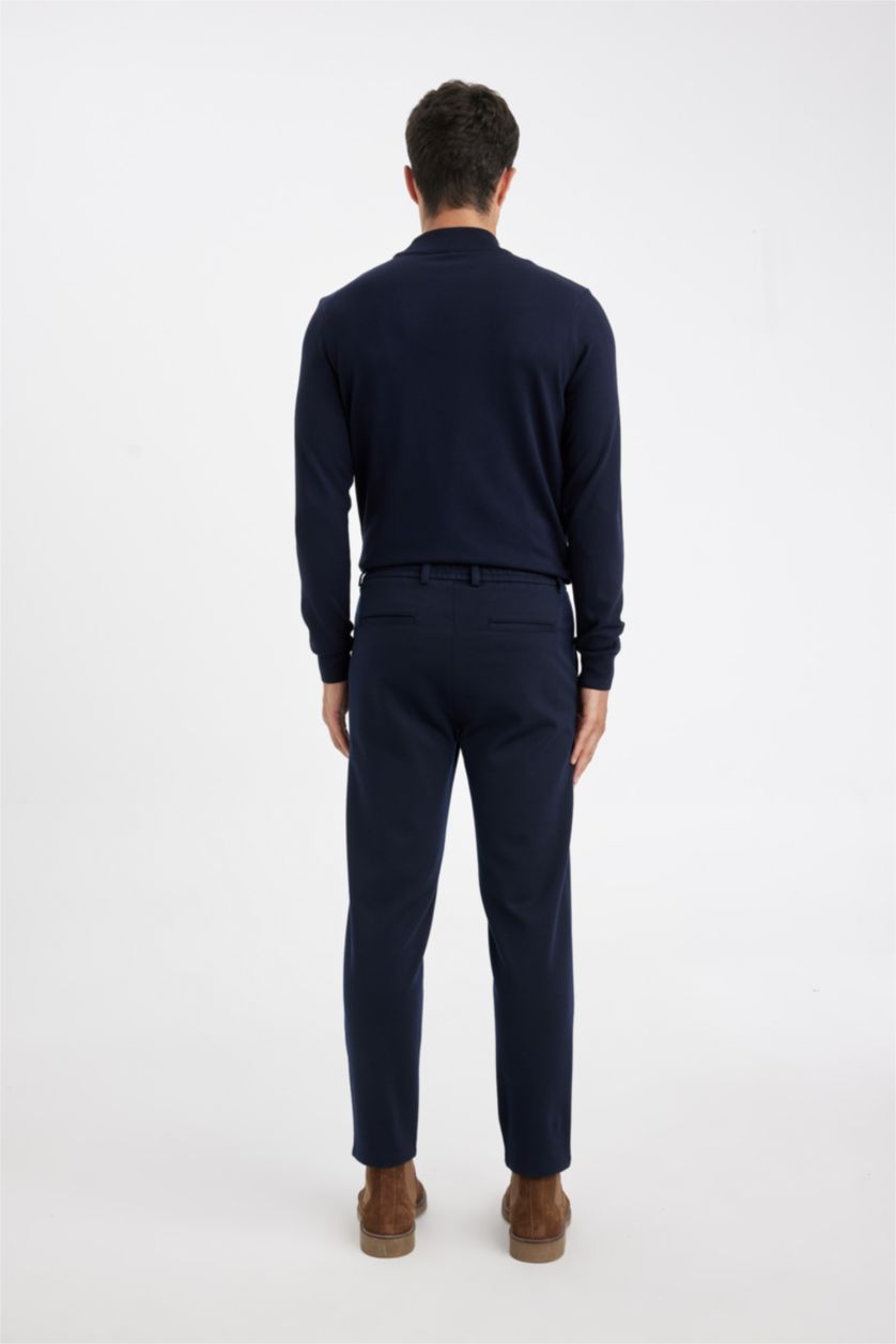 Erkek Lacivert Melanj Jogger Yazlık Kumaş Pantolon Basic Düz Cepli Düz Paça