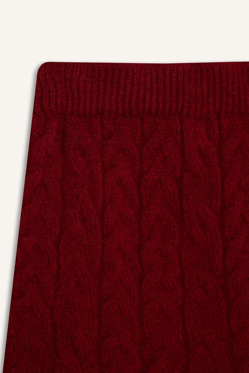 Kadın Kırmızı Slim Fit Dar Kesim Mini Triko Etek