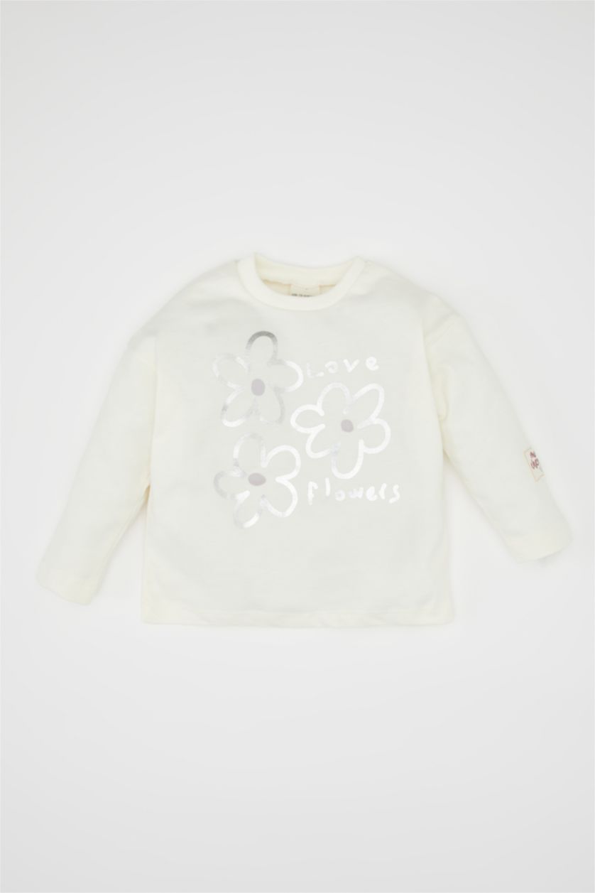 Сәби Қыз экру Сәби Қыз велосипед мойыны гүл ұзын жеңді Ұзын жеңді футболка