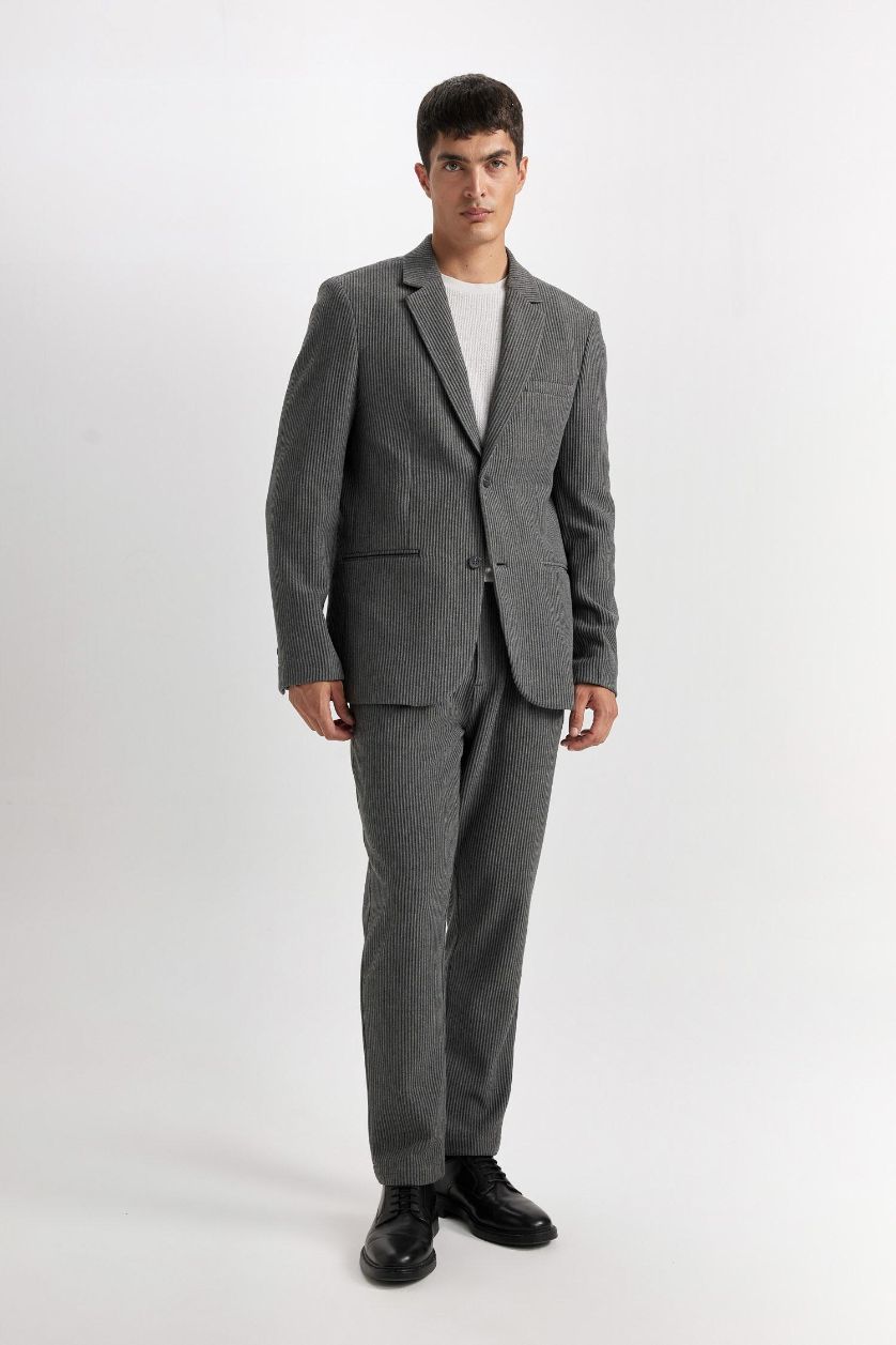 HOMME Anthracite Pantalon tailleur droit à coupe régulière avec poches