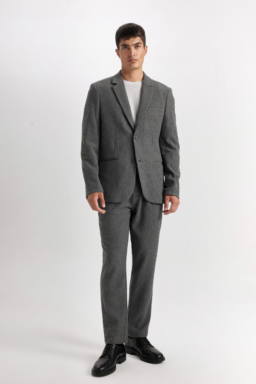 HOMME Anthracite Pantalon tailleur droit à coupe régulière avec poches