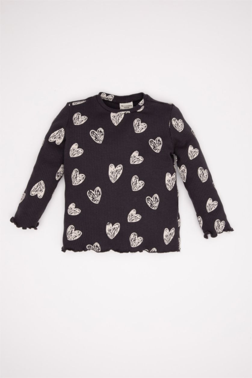 BABY GIRL Dark Anthracite Baby Girl Heart Patterned Ribbed Camisole T-Shirt