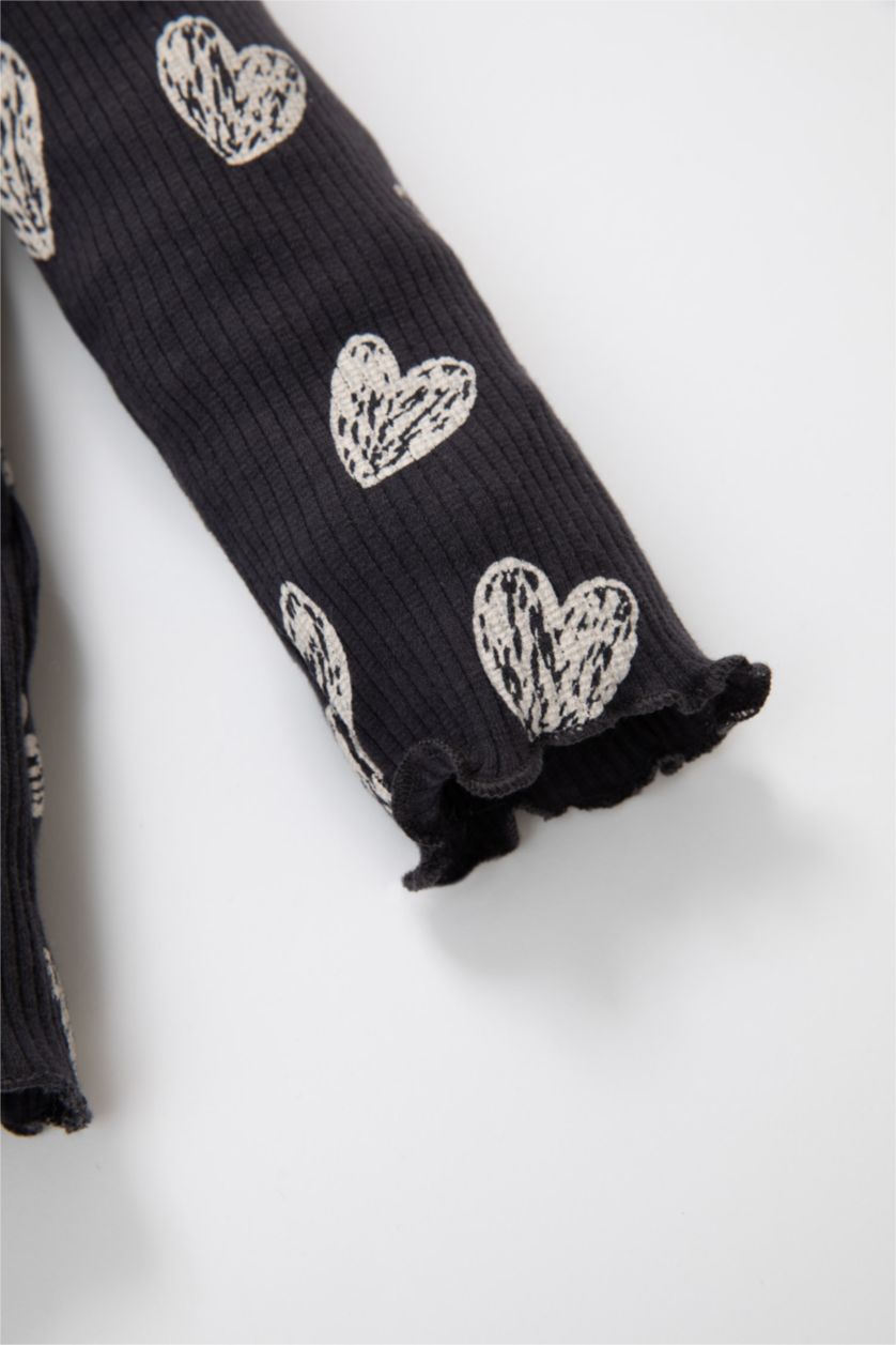 BABY GIRL Dark Anthracite Baby Girl Heart Patterned Ribbed Camisole T-Shirt