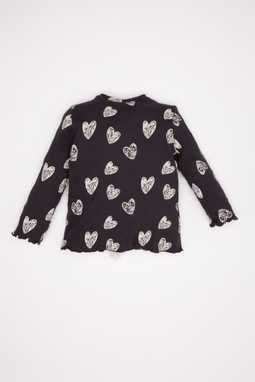 BABY GIRL Dark Anthracite Baby Girl Heart Patterned Ribbed Camisole T-Shirt